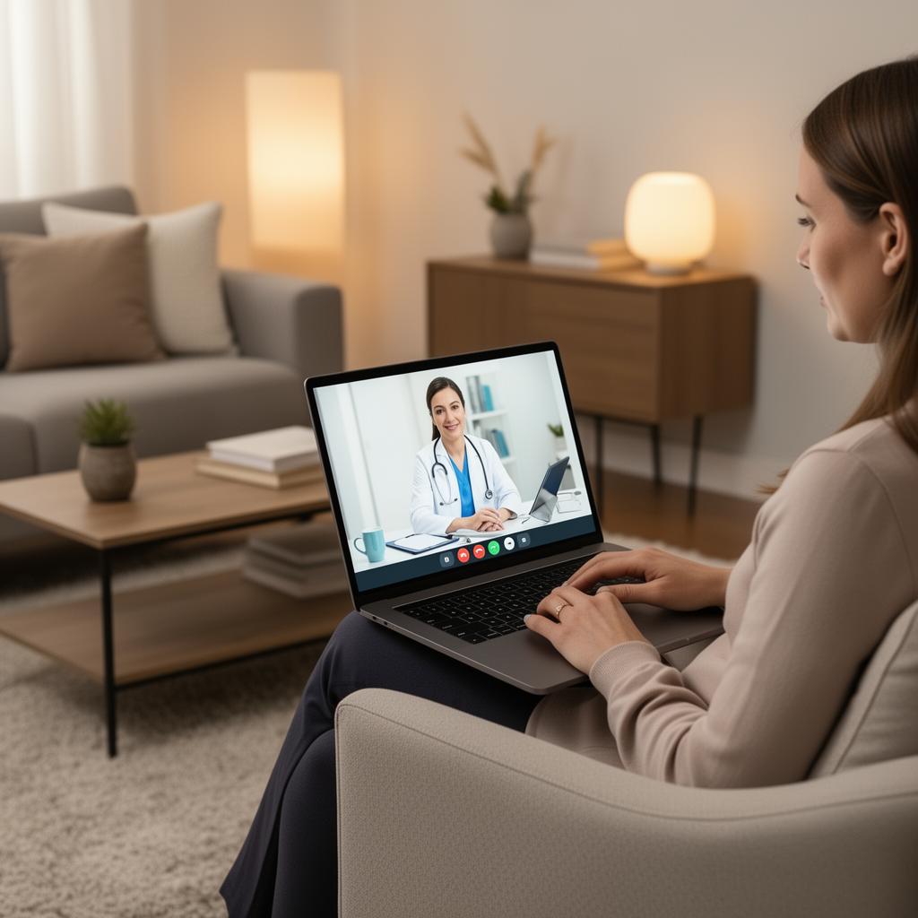 Patient on a telehealth video call with an eye care professional